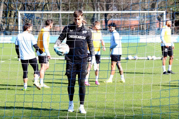 DEU, DFL, 2. FBL Hertha BSC, Training, 18.03.2026, Sportforum, Berlin, DEU, DFL, 2. FBL Hertha BSC, Training, im Bild Tjark Ernst (Hertha BSC Berlin 1) DFL - regulations prohibit any use of Photographs as image sequences and or quasi-video