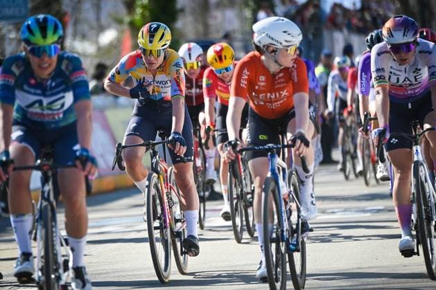Belgian Lotte Kopecky of SD Worx-Protime reacts after winning the Nokere Koerse one day cycling race for women elite, 133,3km from Deinze to Nokere, Kruisem on Wednesday 18 March 2026. ELIASxROM  x167992013x