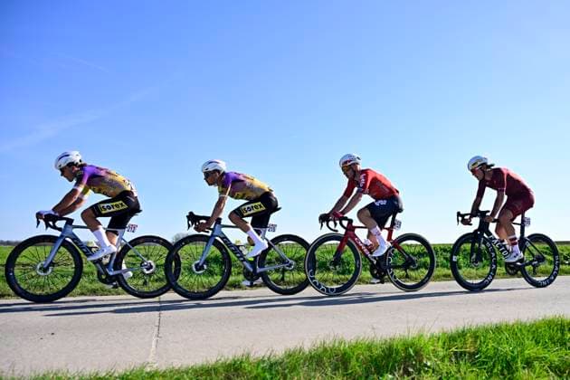Danilith Nokere Koerse 2026 Cycling Race NOKERE, BELGIUM - MARCH 18 : Harteel Jelle (BEL) of Tarteletto - Isorex, Killy Jonah (USA) of Tarteletto - Isorex, Taminiaux Lionel (BEL) of Lotto - Intermarche, Christian Sean (USA) of Modern Adventure Pro Cycling during the 79th edition of Danilith Nokere Koerse an UCI ProSeries 1.Pro one day cycling road race for Men Elite of km with start in Deinze and finish in Nokere on March 18, 2026 in Nokere, Belgium, 18 03 2026 ( Motordriver Danilith Nokere Koerse Cycling Race - Nokere Belgium  Copyright: xJanxDexMeuleneirx