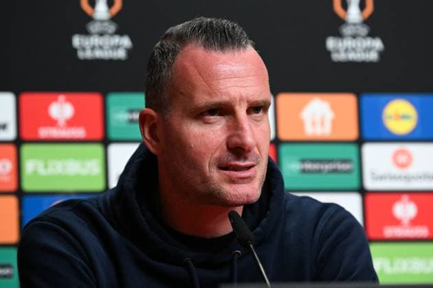 Genk s head coach Nicky Hayen pictured during a press conference, PK, Pressekonferenz of Belgian soccer team KRC Genk in Freiburg im Breisgau, Germany on Wednesday 18 March 2026. The team is preparing for tomorrow s match against German Club Freiburg, the return leg of the 1 16 Finals of the UEFA Europa League tournament. Genk won the first leg 1-0. JILLxDELSAUX  x168019563x