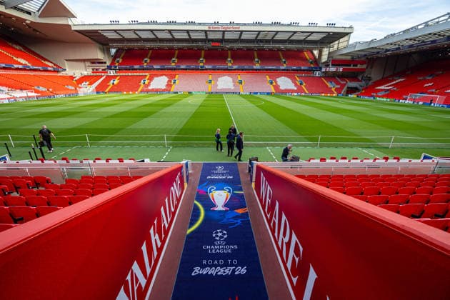 Football - UEFA Champions League - Round of 16 - 2nd Leg - Liverpool FC v Galatasaray A.Åž. LIVERPOOL, ENGLAND - Wednesday, March 18, 2026: Road to Budapest branding seen in the Liverpool players tunnel before the UEFA Champions League Round of 16 2nd Leg match between Liverpool FC and Galatasaray A.Åž. at Anfield. (Photo by David Rawcliffe Propaganda) LIVERPOOL Anfield MERSEYSIDE ENGLAND  Copyright: xDavidxRawcliffex P2026-03-18-Liverpool_Galatasaray-11