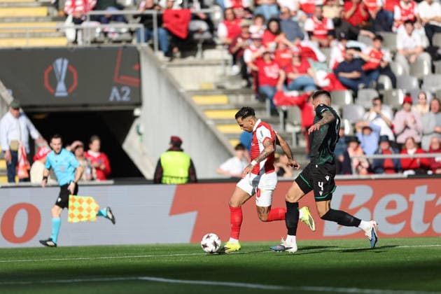 March 18, 2026, Braga, Braga, Portugal: Braga, Portugal - March 18, 2026 - Rodrigo Zalazar of Sc Braga in action during the UEFA Europa League match between SC Braga and Ferencvaros at Estadio Municipal de Braga Uefa Europa League SC Braga X Ferencvaros  - ZUMAe141 20260318_zsp_e141_048 Copyright: xLuisxEirasx