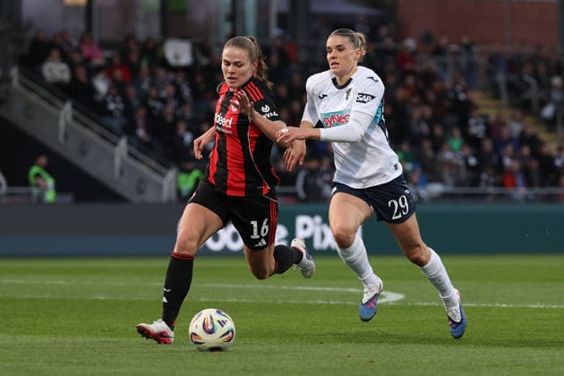 FBL - Frauen-Bundesliga Eintracht Frankfurt and TSG Hoffenheim Martthine Ostenstad (Eintracht Frankfurt), Selina Cerci (TSG Hoffenheim), in action, with the ball during the Google Pixel Frauen Bundesliga match between Eintracht Frankfurt and TSG Hoffenheim on March 18, 2026, at Stadion am Brentanobad in Frankfurt am Main, Germany Copyright: JoaquimxFerreira