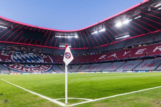 MUNICH GERMANY - MARCH 18: Corner flag of the Allianz Arena before the UEFA Champions League match between FC Bayern Muenchen vs. Atalanta Bergamo at Allianz Arena at Round of 16 match of the UEFA Champions League on March 18, 2026 in Munich, Germany. Bavaria Germany Copyright: xSteffiexWunderlx