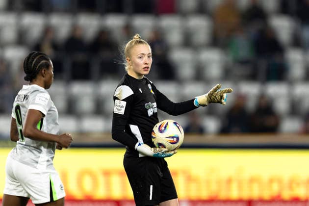 Google Pixel Frauen-Bundesliga: FC Carl Zeiss Jena vs. VfL Wolfsburg; Jena; 18.03.2026 Jasmin Janning ( 1; FC Carl Zeiss Jena) Google Pixel Frauen-Bundesliga: FC Carl Zeiss Jena vs. VfL Wolfsburg; ad hoc arena im Ernst-Abbe-Sportfeld; 18.03.2026 DFB REGULATIONS PROHIBIT ANY USE OF PHOTOGRAPHS AS IMAGE SEQUENCES AND OR QUASI-VIDEO. Copyright: xBEAUTIFULxSPORTS Duehringx