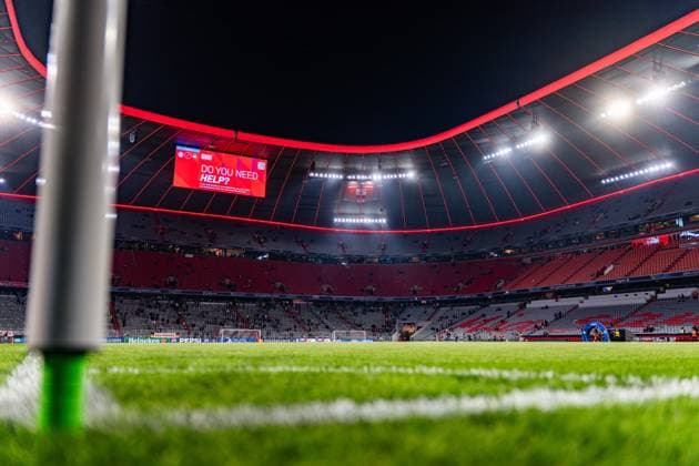 18.03.2026, FC Bayern München vs. Atalanta Bergamo, UEFA Champions League, Achtelfinale-Rückspiel Die leere Allianz Arena vor Anpiff Regulations prohibit any use of photographs as image sequences and or quasi video Copyright: xBahhoxKarax