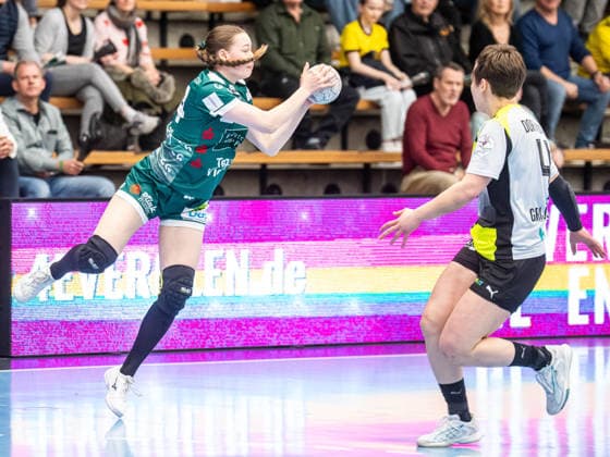 Luisa Scherer (Frisch Auf Frauen, 24) am Ball, Frisch Auf Goeppingen vs. Borussia Dortmund, Handball, 1. Bundesliga, Spielzeit 2025 2026, 18.03.2026 Frisch Auf Goeppingen vs. Borussia Dortmund, Handball, 1. Bundesliga, Spielzeit 2025 2026, 18.03.2026 Goeppingen Copyright: xMichaelxSchmidt Eibner-Pressefotx EP_MST