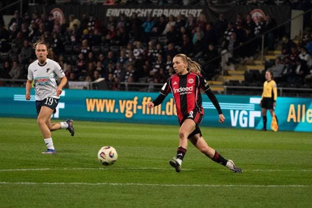 FRANKFURT, GERMANY - MARCH 18: Elisa Senß (6 Eintracht Frankfurt Frauen) during the Google Pixel Frauen-Bundesliga between Eintracht Frankfurt and TSG Hoffenheim at Stadion am Brentanobad on March 18, 2026 in Frankfurt, Germany. (Photo by Qianru Zhang Press Photo) Copyright: xQianruxZhang SPPx Sportspressphoto_SPR113129