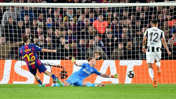 FC Barcelona, Barca v Newcastle United, UEFA Champions League, Football, Camp Nou, Barcelona, SP - 18 Mar 2026 Fermin Lopez of Barcelona scores his teams forth goal making the score 4-2. Barcelona Camp Nou Barcelona SP, UK NEWSPAPERS OUT Copyright: xMarkxEnfieldx
