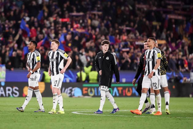 March 18, 2026, Barcelona, Barcelona, SPAIN: Players of Newcastle United looks dejected after the team s defeat in the UEFA Champions League 2025 26 Round of 16 Second Leg, football match played between FC Barcelona, Barca and Newcastle United at Spotify Camp Nou stadium on March 18, 2026 in Barcelona, Spain. Barcelona SPAIN - ZUMAa181 20260318_zaa_a181_143 Copyright: xJavierxBorregox