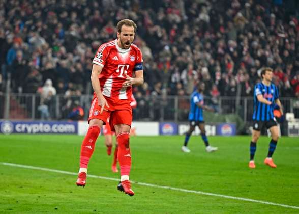 18.03.2026, Fussball UEFA Championsleague 2025 2026: Achtelfinale Rückspiel, FC Bayern München - Atalanta Bergamo, in der Allianz-Arena München, Torjubel von Harry Kane (FC Bayern München)