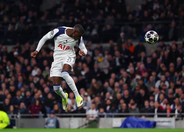 18th March 2026; Tottenham Hotspur Stadium, London, England; UEFA Champions League Football, Tottenham Hotspur versus Atletico Madrid; Randal Kolo Muani of Tottenham Hotspur heads the ball to score his sides 1st goal in the 30th minute to make it 1-0  JPxFletcher