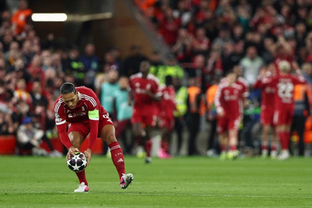 Liverpool v Galatasaray S.K., UEFA Champions League GOAL 1-0 Dominik Szoboszlai of Liverpool scores and celebrates whilst Virgil van Dijk of Liverpool puts the ball on the centre spot during the Liverpool v Galatasaray S.K. UEFA Champions League, Round of 16, 2nd Leg match at Anfield, Liverpool, England on 18 March 2026 Credit: Ian Stephen Every Second Media Editorial use only. All images are copyright Every Second Media Limited. No images may be reproduced without prior permission. Copyright: xIMAGO EveryxSecondxMediax ESM-1864-0023 IanxStephenx xEveryxSecondxMediax