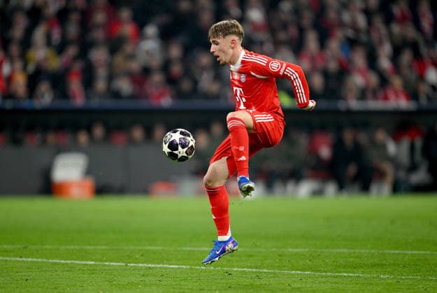 FUSSBALL CHAMPIONS LEAGUE SAISON 2025 2026 Achtelfinal Rueckspiel 18.03.2026 FC Bayern Muenchen - Atalanta Bergamo Lennart Karl (FC Bayern Muenchen)