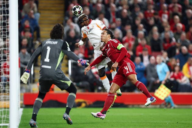 Liverpool v Galatasaray S.K., UEFA Champions League Victor Osimhen of Galatasaray heads the ball wide of goal during the Liverpool v Galatasaray S.K. UEFA Champions League, Round of 16, 2nd Leg match at Anfield, Liverpool, England on 18 March 2026 Credit: Ian Stephen Every Second Media Editorial use only. All images are copyright Every Second Media Limited. No images may be reproduced without prior permission. Copyright: xIMAGO EveryxSecondxMediax ESM-1864-0035 IanxStephenx xEveryxSecondxMediax