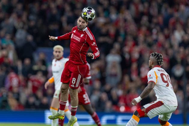 Football - UEFA Champions League - Round of 16 - 2nd Leg - Liverpool FC v Galatasaray A.Åž. LIVERPOOL, ENGLAND - Wednesday, March 18, 2026: Liverpool s Dominik Szoboszlai heads the ball during the UEFA Champions League Round of 16 2nd Leg match between Liverpool FC and Galatasaray A.Åž. at Anfield. (Photo by David Rawcliffe Propaganda) LIVERPOOL Anfield MERSEYSIDE ENGLAND  Copyright: xDavidxRawcliffex P2026-03-18-Liverpool_Galatasaray-75