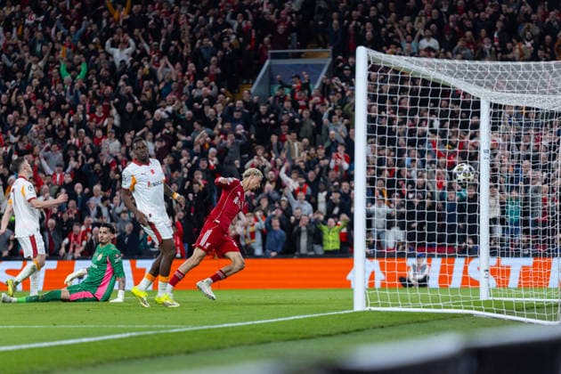 Football - UEFA Champions League - Round of 16 - 2nd Leg - Liverpool FC v Galatasaray A.Åž. LIVERPOOL, ENGLAND - Wednesday, March 18, 2026: Liverpool s Hugo Ekitike scores the second goal during the UEFA Champions League Round of 16 2nd Leg match between Liverpool FC and Galatasaray A.Åž. at Anfield. (Photo by David Rawcliffe Propaganda) LIVERPOOL Anfield MERSEYSIDE ENGLAND  Copyright: xDavidxRawcliffex P2026-03-18-Liverpool_Galatasaray-81