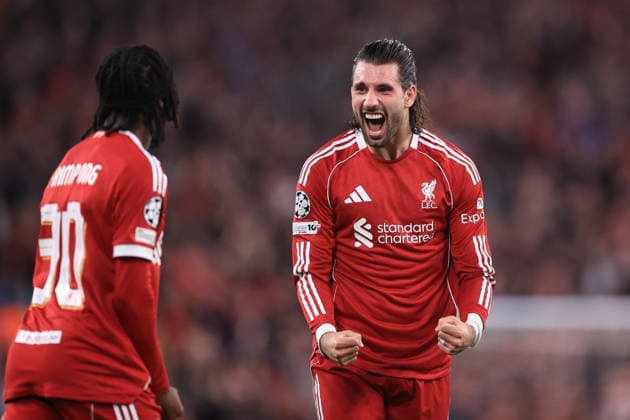 Football - UEFA Champions League - Round of 16 (2nd Leg) - Liverpool v Galatasaray 18th March 2026 - UEFA Champions League - Round of 16 (2nd Leg) - Liverpool v Galatasaray - Dominik Szoboszlai of Liverpool celebrates their 3rd goal - Photo: Simon Stacpoole Offside. Liverpool UK Copyright: xSimonxStacpoolexOffside