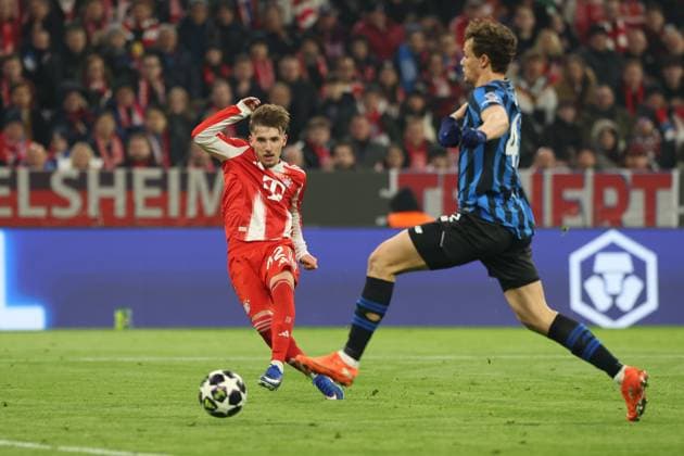Lennart Karl 42 (FC Bayern Muenchen) trifft das Tor zum 3:0, FC Bayern Muenchen vs. Atalanta Bergamo, Fussball, UEFA, Champions League, Achtelfinale, Rueckspiel, 18.03.2026 Muenchen Bayern Deutschland