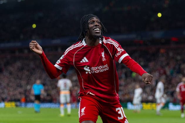 Football - UEFA Champions League - Round of 16 - 2nd Leg - Liverpool FC v Galatasaray A.Åž. LIVERPOOL, ENGLAND - Wednesday, March 18, 2026: Liverpool s Jeremie Frimpong celebrates after scoring the fourth goal but is ruled offside following a VAR check during the UEFA Champions League Round of 16 2nd Leg match between Liverpool FC and Galatasaray A.Åž. at Anfield. (Photo by David Rawcliffe Propaganda) LIVERPOOL Anfield MERSEYSIDE ENGLAND  Copyright: xDavidxRawcliffex P2026-03-18-Liverpool_Galatasaray-88