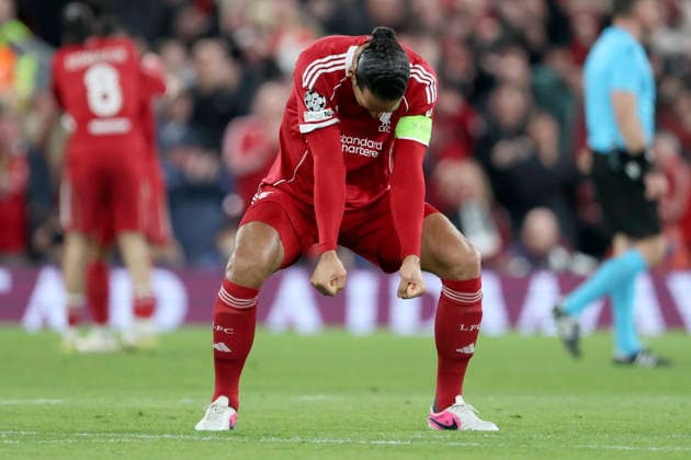 Liverpool FC v Galatasaray SK - UEFA Champions League 2025 26 Round of 16 Second Leg Virgil van Dijk of Liverpool celebrates 4th goal during the UEFA Champions League 2025 26 Round of 16 Second Leg match between Liverpool FC and Galatasaray SK at Anfield on March 18, 2026 in Liverpool, England. WARNING! This Photograph May Only Be Used For Newspaper And Or Magazine Editorial Purposes. May Not Be Used For Publications Involving 1 player, 1 Club Or 1 Competition Without Written Authorisation From Football DataCo Ltd. For Any Queries, Please Contact Football DataCo Ltd on +44 (0) 207 864 9121 Liverpool Anfield England United Kingdom Copyright: xAllstarxPicturexLibraryxLtdx