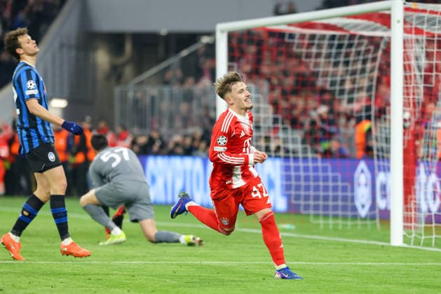Jubel zum Tor zum 3:0 durch Lennart Karl (FC Bayern Muenchen, 42), GER, FC Bayern Muenchen vs. Atalanta Bergamo, Fussball, UEFA Champions League, Achtelfinale, Rueckspiel, Saison 2025 2026, 18.03.2026, GER, FC Bayern Muenchen vs. Atalanta Bergamo, Fussball, UEFA Champions League, Achtelfinale, Rueckspiel, Saison 2025 2026, 18.03.2026 Muenchen Copyright: xEibner-Pressefoto JennixMaulx EP_JML