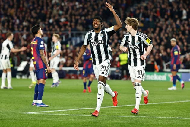 Anthony Elanga (Newcastle), MARCH 18, 2026 - Football Soccer : Elanga celebrate after his goal during UEFA Champions League round of 16 2nd leg match between FC Barcelona, Barca - Newcastle United FC at the Camp Nou in Barcelona, Spain. Noxthirdxpartyxsales  aflo_324010507