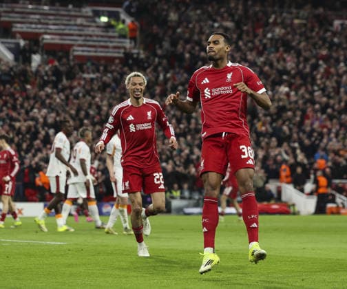 Liverpool v Galatsaray, UEFA Champions League, Round of 16, 2nd leg 18.03.26 Liverpool v Galatsaray, UEFA Champions League, Round of 16, 2nd leg Bradley Ormesher The Times Ryan Gravenberch of Liverpool scores and celebrates scoring his teams 3rd Goal  Copyright: xBradleyxOrmesherx NINTCHDBPICT001067745722