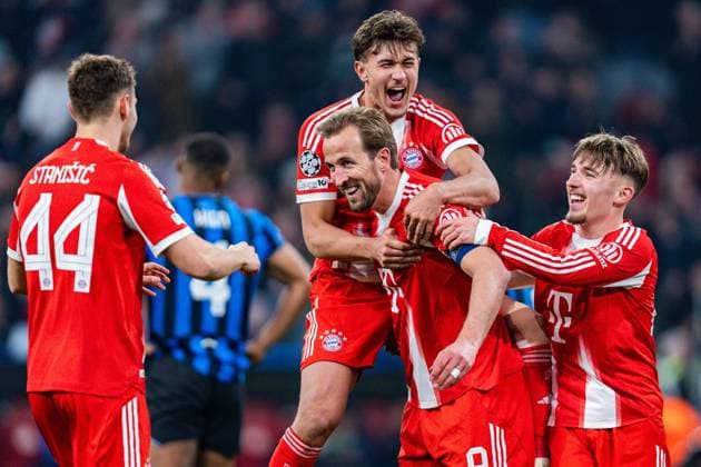 18.03.2026, FC Bayern München vs. Atalanta Bergamo, UEFA Champions League, Achtelfinale-Rückspiel Tor zum 2:0 durch Harry Kane (FC Bayern Muenchen, 9) Tom Bischof (FC Bayern Muenchen, 20) Jubel Lennart Karl (FC Bayern Muenchen, 42) Josip Stanisic (FC Bayern Muenchen, 44) Regulations prohibit any use of photographs as image sequences and or quasi video *** 18 03 2026, FC Bayern München vs Atalanta Bergamo, UEFA Champions League, Round of 16 second leg goal for 2 0 by Harry Kane FC Bayern Muenchen, 9 Tom Bischof FC Bayern Muenchen, 20 Jubel Lennart Karl FC Bayern Muenchen, 42 Josip Stanisic FC Bayern Muenchen, 44 Regulations prohibit any use of photographs as image sequences and or quasi video Copyright: xBahhoxKarax