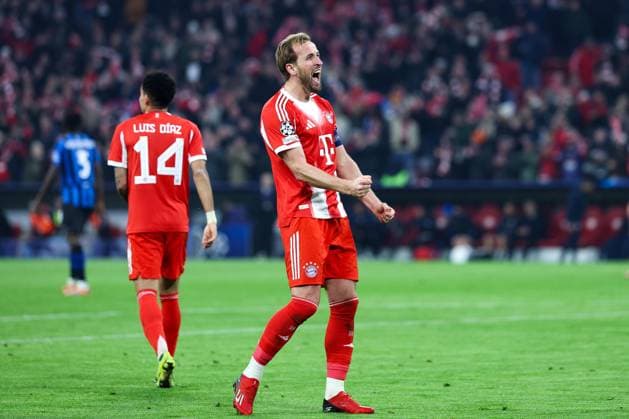 Fußball Champions League Achtelfinale FC Bayern München - Atalanta Bergamo am 18.03.2026 in der Allianz Arena in München Torjubel Jubel zum 2:0 durch Harry Kane ( München )