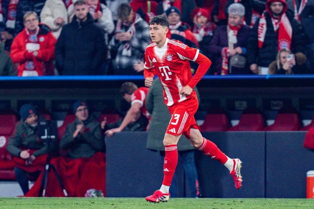 18.03.2026, FC Bayern München vs. Atalanta Bergamo, UEFA Champions League, Achtelfinale-Rückspiel Filip Pavic (FC Bayern Muenchen, 41) Einwechselung Regulations prohibit any use of photographs as image sequences and or quasi video Copyright: xBahhoxKarax