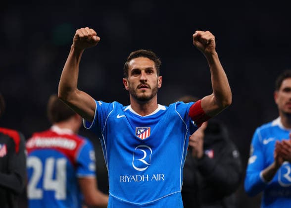 18th March 2026; Tottenham Hotspur Stadium, London, England; UEFA Champions League Football, Tottenham Hotspur versus Atletico Madrid; Koke of Atletico Madrid celebrates towards the Atletico Madrid after the match  JPxFletcher