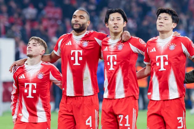Lennart Karl (FC Bayern Muenchen), Jonathan Tah (FC Bayern Muenchen), Hiroki Ito (FC Bayern Muenchen) und Minjae Kim (FC Bayern Muenchen) jubeln, UEFA Champions League 2025 26 Round of 16 Second Leg, FC Bayern München v Atalanta BC, Football Arena Munich am 18. March 2026 in München, Deutschland. (Foto von Marco Steinbrenner DeFodi Images) Lennart Karl (FC Bayern Muenchen), Jonathan Tah (FC Bayern Muenchen), Hiroki Ito (FC Bayern Muenchen) und Minjae Kim (FC Bayern Muenchen) cheer, UEFA Champions League 2025 26 Round of 16 Second Leg, FC Bayern München v Atalanta BC, Football Arena Munich, March 18, 2026 in Munich, Germany. (Photo by Marco Steinbrenner DeFodi Images) -