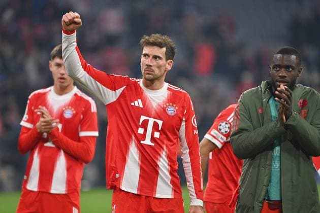 Schlussjubel Leon GORETZKA (Bayern Muenchen), Dayot UPAMECANO (Bayern Muenchen), Jubel,Freude,Begeisterung,Aktion, Fussball Champions League,Saison 2025 26, Achtelfinale FC Bayern Muenchen - Atalanta Bergamo 4-1 am 18.03.2026 A L L I A N Z A R E N A.