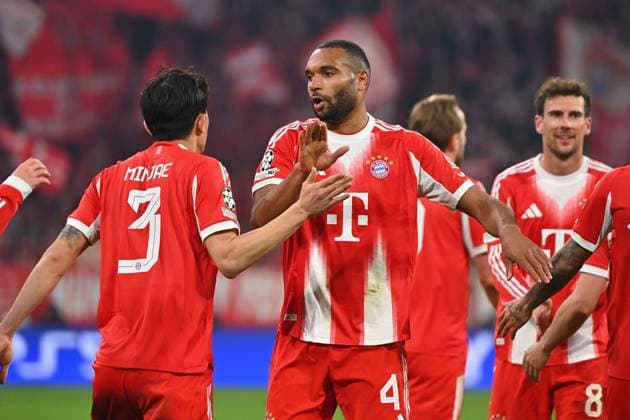 v.li:Minjae KIM (FC Bayern Muenchen), Jonathan TAH (Bayern Muenchen),Aktion. Fussball Champions League,Saison 2025 26, Achtelfinale FC Bayern Muenchen - Atalanta Bergamo 4-1 am 18.03.2026 A L L I A N Z A R E N A.