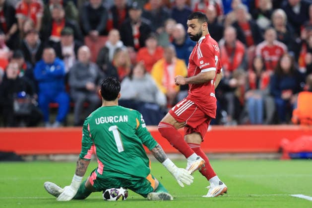 18th March 2026; Anfield, Liverpool, Merseyside, England; UEFA Champions League Football, Liverpool versus Galatasaray; Ugurcan Cak& x131;r of Galatasaray saves at close range from Mohammed Salah of Liverpool  DavidxBlunsden