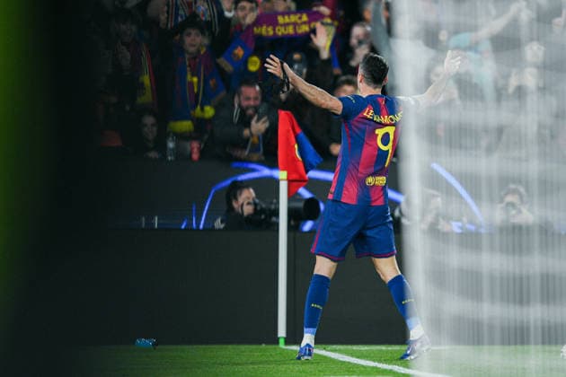 FC Barcelona, Barca v NEWCASTLE UNITED SPOTIFY CAMP NOU. BARCELONA. March 18, 2026 FC BARCELONA vs NEWCASTLE UNITED March 18, 2026 Robert Lewandowski (9) of FC Barcelona celebrates scoring his team s fifth goal during the soccer match corresponding to the round of 16 match of the UEFA Champions League between FC Barcelona and Newcastle United at Spotify Camp Nou in Barcelona, Spain. Barcelona ESP Copyright: xS.xRosx