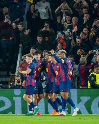 (260319) -- BARCELONA, March 19, 2026 -- Players of FC Barcelona, Barca celebrate the second goal of Robert Lewandowski during the UEFA Champions League Round of 16 second leg match between FC Barcelona and Newcastle United FC in Barcelona, Spain, March 18, 2026. (Photo by Xinhua) (SP)SPAIN-BARCELONA-FOOTBALL-UEFA CHAMPIONS LEAGUE-FC BARCELONA VS NEWCASTLE UNITED FC JoanxGosa 
