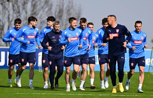 A first part of the Czech national football team has started its preparation for the World Cup play-offs in Prague, Czech Republic, on March 19, 2026. A training session. (CTKxPhoto RomanxVondrous) CTKPhotoP2026031904586  CTKPhotoP2026031904586