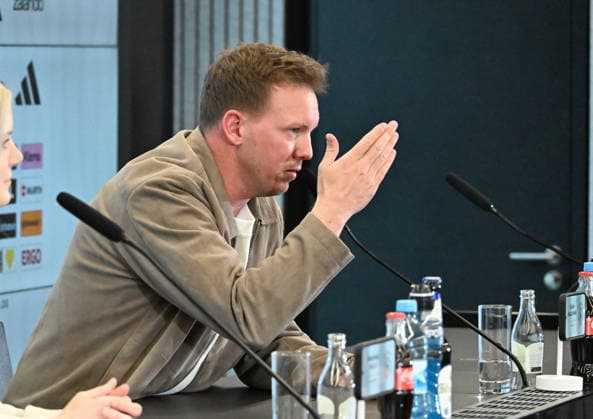 19.03.2026, xsltx, Fussball DFB-Medientermine, DFB Pressekonferenz - Kaderbekanntgabe v.l. Klare Marschrichtung im Visier: Julian Nagelsmann (Bundestrainer Deutsche Nationalmannschaft) (DFL DFB REGULATIONS PROHIBIT ANY USE OF PHOTOGRAPHS as IMAGE SEQUENCES and or QUASI-VIDEO)