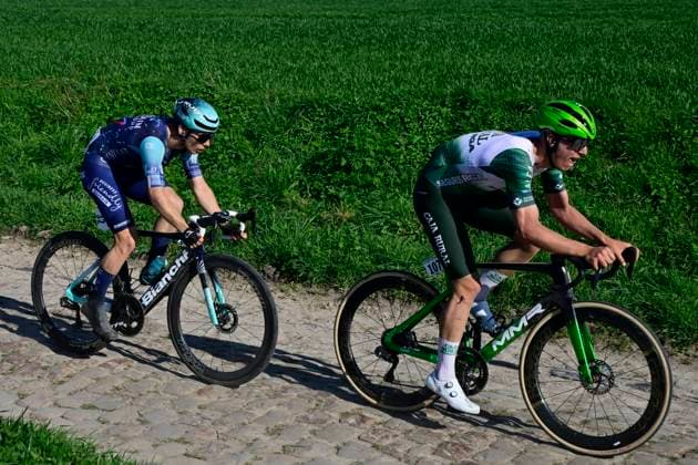 Grand Prix de Denain - Porte du Hainaut 2026 Cycling Race DENAIN, FRANCE - MARCH 19 : Villar Iker (ESP) of Caja Rural - Seguros RGA and Erzen Zak (SLO) of Bahrain - Victorious during the 67th edition of Grand Prix de Denain - Porte du Hainaut an UCI ProSeries 1.Pro one day cycling road race for Men Elite of km with start in Denain and finish in Denain on March 19, 2026 in Denain, France, 19 03 2026 ( Motordriver Pieter Vanherzeele - Denain France  Copyright: xJanxDexMeuleneirx