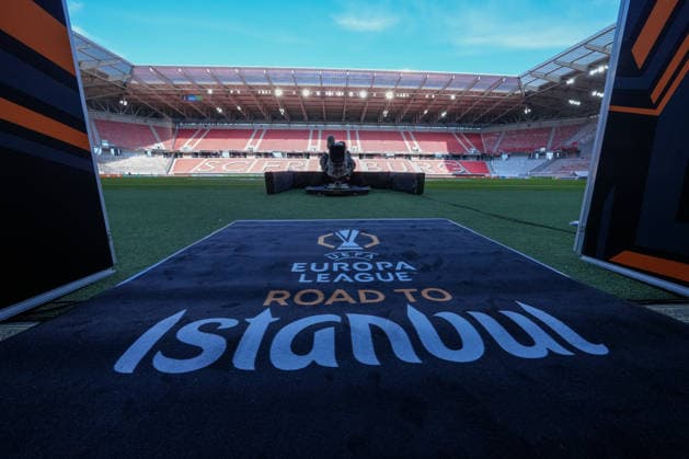 Road to Istanbul, Europa League Wappen, Pokal , Deutschland, Fussball, UEFA Europa League, Achtelfinale, Rückspiel, 2025 2026, SC Freiburg vs. KRC Genk, 19.03.2026, Europa-Park Stadion, Freiburg, Deutschland Freiburg Europa-Park Stadion Baden-Württemberg Deutschland Copyright: xArnexAmbergx