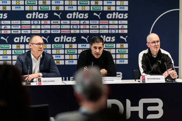 Pressekonferenz nach dem Spiel, v.l. Mark Schober (Vorstandsvorsitzender Deutscher Handball Bund DHB), Ingo Meckes (Vorstand Deutscher Handball Bund DHB), Tim Oliver Kalle (Pressesprecher Deutscher Handball Bund DHB) GER, Deutschland (GER) vs. Aegypten (EGY), Handball, Laenderspiel, Spielzeit 2025 2026, 19.03.2026 GER, Deutschland (GER) vs. Aegypten (EGY), Handball, Laenderspiel, Spielzeit 2025 2026, 19.03.2026 Dortmund Copyright: xEibner-Pressefoto JanxRollingerx EP_JSK