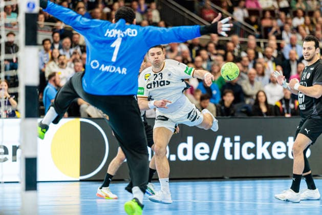 v.l. Abdelrahman Homaied (Aegypten, 01), Renars Uscins (Deutschland, 23) GER, Deutschland (GER) vs. Aegypten (EGY), Handball, Laenderspiel, Spielzeit 2025 2026, 19.03.2026 GER, Deutschland (GER) vs. Aegypten (EGY), Handball, Laenderspiel, Spielzeit 2025 2026, 19.03.2026 Dortmund Copyright: xEibner-Pressefoto JanxRollingerx EP_JSK