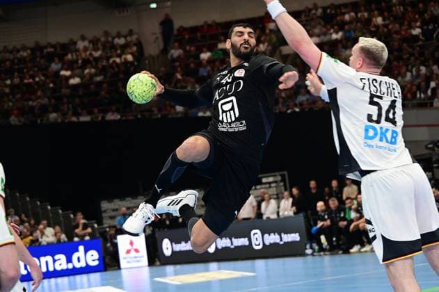 19.03.2026 xkhx Dortmund Westfalenhalle Länderspiel der Deutschen Handball - Nationalmannschaft zwichen Deutschland und Ägypten Seif Elderea (Egypt) gegen Justus Fischer (54, GER)
