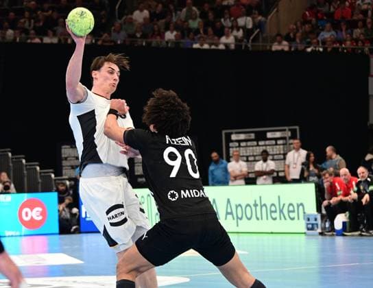 19.03.2026 xkhx Dortmund Westfalenhalle Länderspiel der Deutschen Handball - Nationalmannschaft zwischen Deutschland und Ägypten Miro Schluroff (5, GER) Ali Zein (Ägypten)