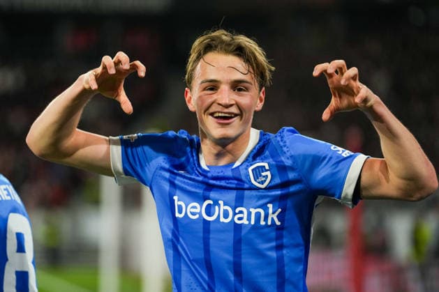 UEFA Europa League: SC Freiburg vs KRC Genk, 19.03.2026 Torjubel zum 2:1 durch Matte Smets (KRC Genk, 6) UEFA Europa League: SC Freiburg vs KRC Genk, Europa-Park-Stadion, 19.03.2026 Copyright: xBEAUTIFULxSPORTS Boscox