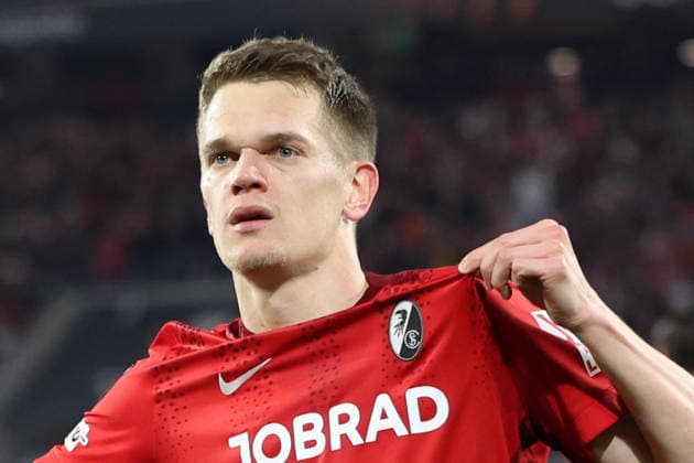 19.03.2026, xrekx, Fussball UEFA Europa League, SC Freiburg - KRC Genk v.l. Torjubel nach dem Tor zum celebrating the goal celebrate 1:0 durch Matthias Ginter (SC Freiburg) (DFL DFB REGULATIONS PROHIBIT ANY USE OF PHOTOGRAPHS as IMAGE SEQUENCES and or QUASI-VIDEO) Freiburg