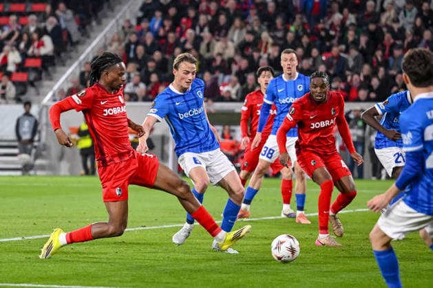 Matte Smets (KRC Genk) scores his team s first goal during the UEFA Europa League 2025 26 Round of 16 Second Leg match between SC Freiburg and KRC Genk at Stadion am Wolfswinkel on March 19, 2026 in Freiburg im Breisgau, Germany. (Photo by Harry Langer DeFodi Images) -