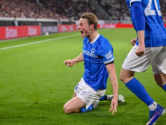 Matte Smets (KRC Genk) celebrates after scoring his team s first goal during the UEFA Europa League 2025 26 Round of 16 Second Leg match between SC Freiburg and KRC Genk at Stadion am Wolfswinkel on March 19, 2026 in Freiburg im Breisgau, Germany. (Photo by Harry Langer DeFodi Images) -